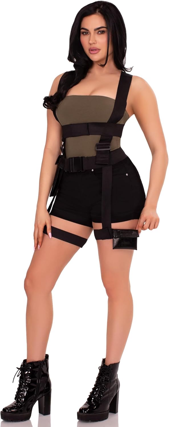 LEG AVENUE Damen Utility Body Harness mit Beinstrumpfband und Multi-Pocket-Detail Kostümzubehör, Sch