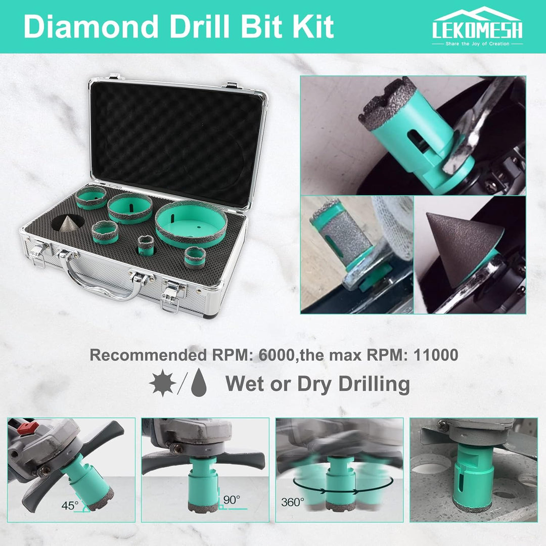 Diamant Bohrkrone Kit - 7pcs (20/35/50/68/100mm+25 Bohren Fräsen+50mm Diamant Fasenfräser) LEKOMESH
