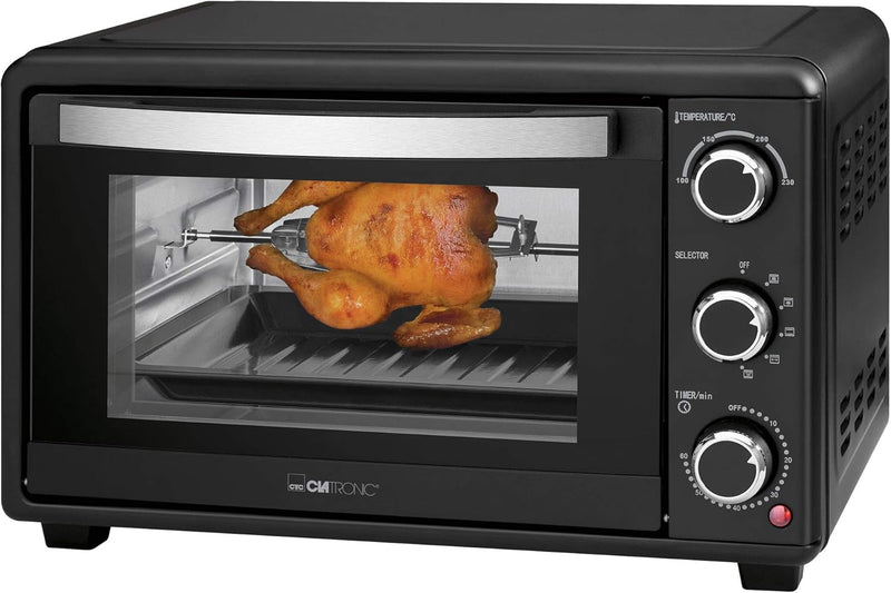 Clatronic MBG 3727 Multi-Backofen, 25 Liter Backraum, Umluft + Ober- und Unterhitze, Drehspiessfunkt