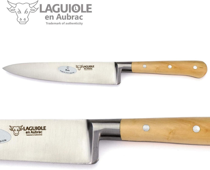 Laguiole en Aubrac Kochmesser Küchenmesser Set - 5teilig - Griff Buchsbaum - Geschmiedete Qualität