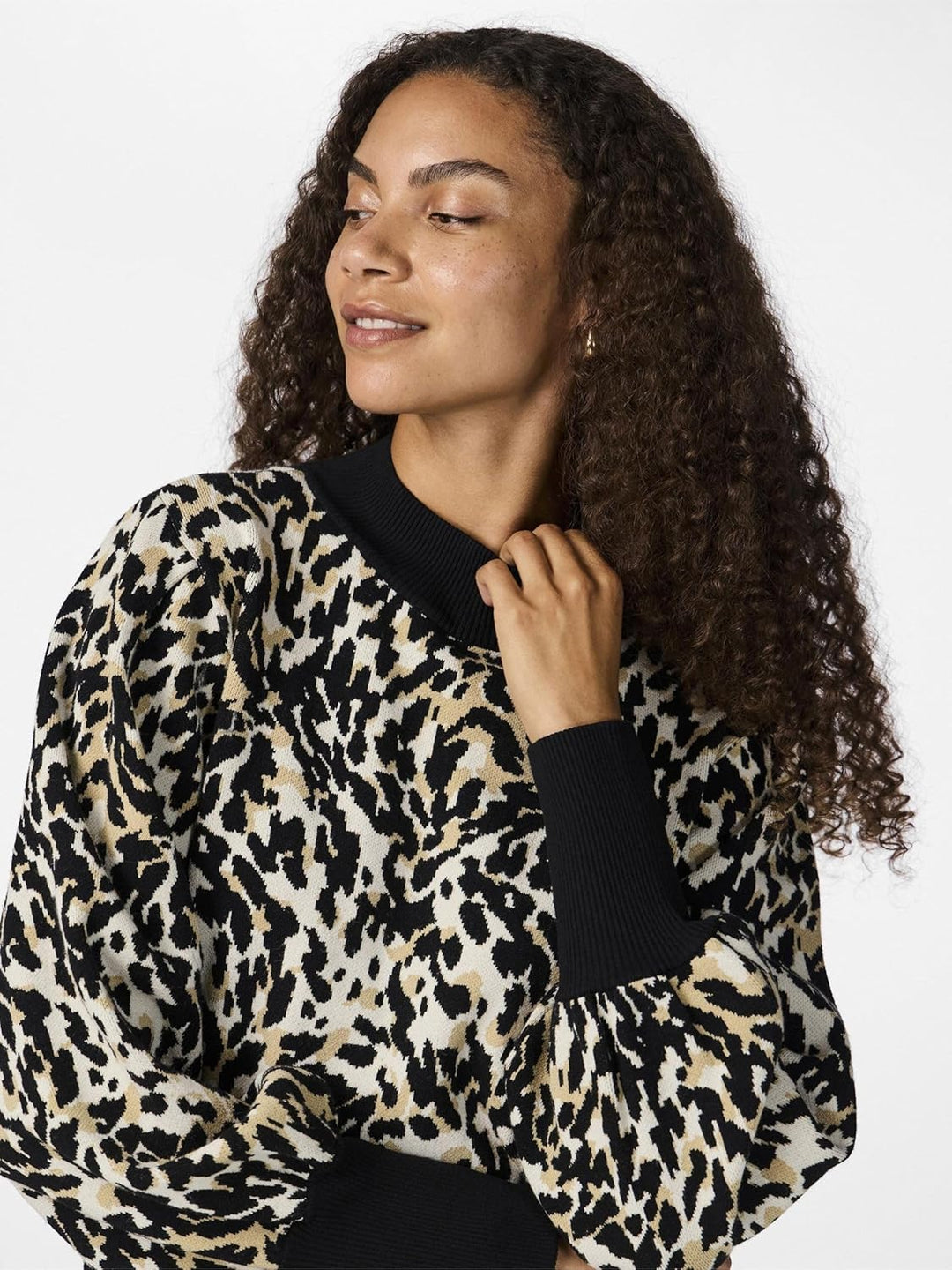 YAS Damen Yasfonny Ls Knit Pullover S. Noos Strickpullover XS Black/Aop:leo Print, XS Black/Aop:leo
