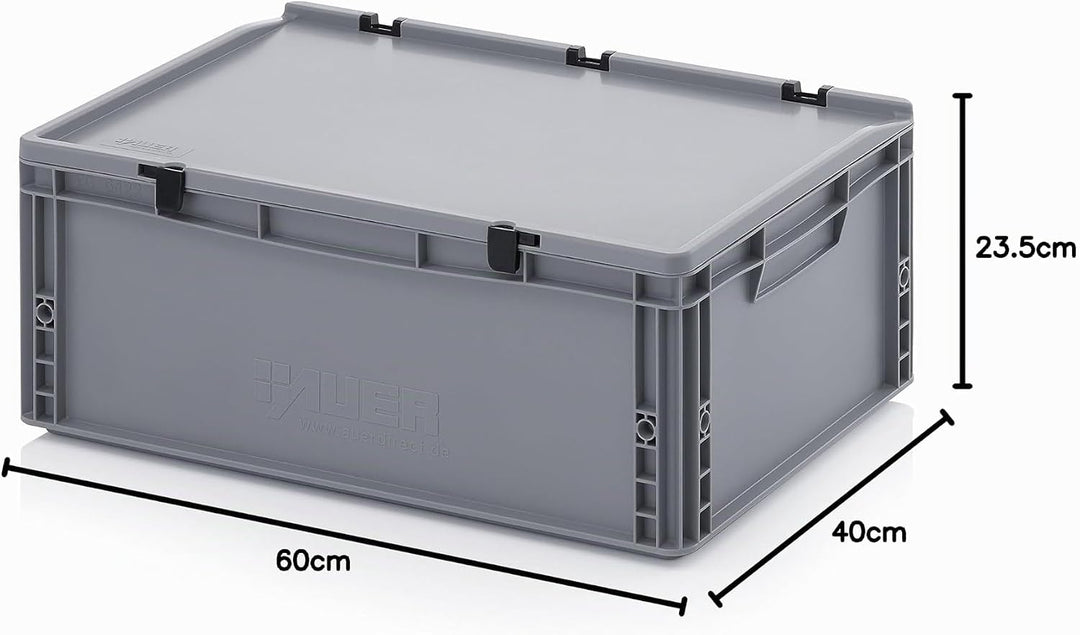 Auer Packaging Eurobehälter-Eurobox 60 x 40 x 23,5 cm mit Scharnierdeckel inkl. Zollstock | Transpor