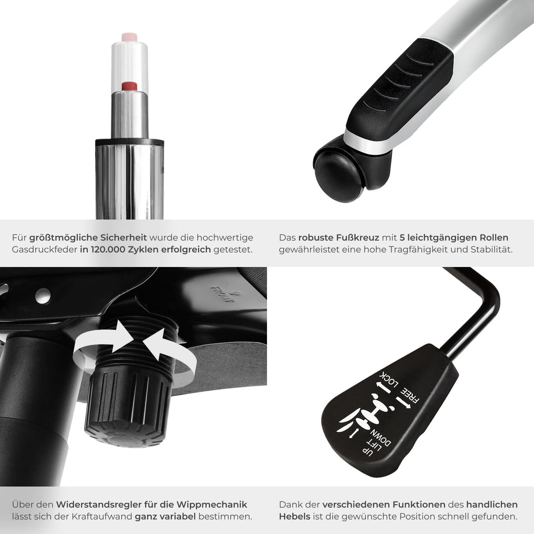 tectake® Chefsessel, Bürostuhl mit 12 cm Polsterung, Schreibtischstuhl mit Armlehnen & Wippfunktion,