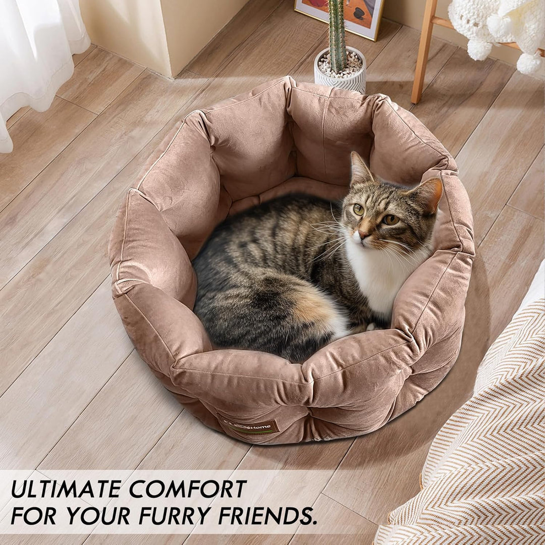 ClevaHome Deep Nest Katzenbett für Katzen bis 7 kg, Rundes Katzenbett für den Innenbereich mit Samto