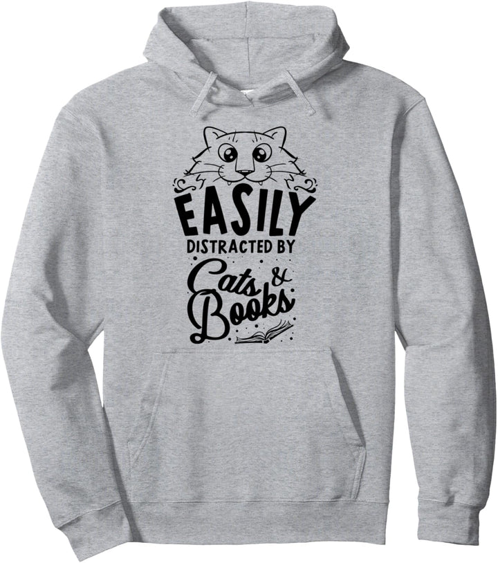 Leicht Abgelenkt Durch Katzen und Bücher Lustiges Geschenk Pullover Hoodie
