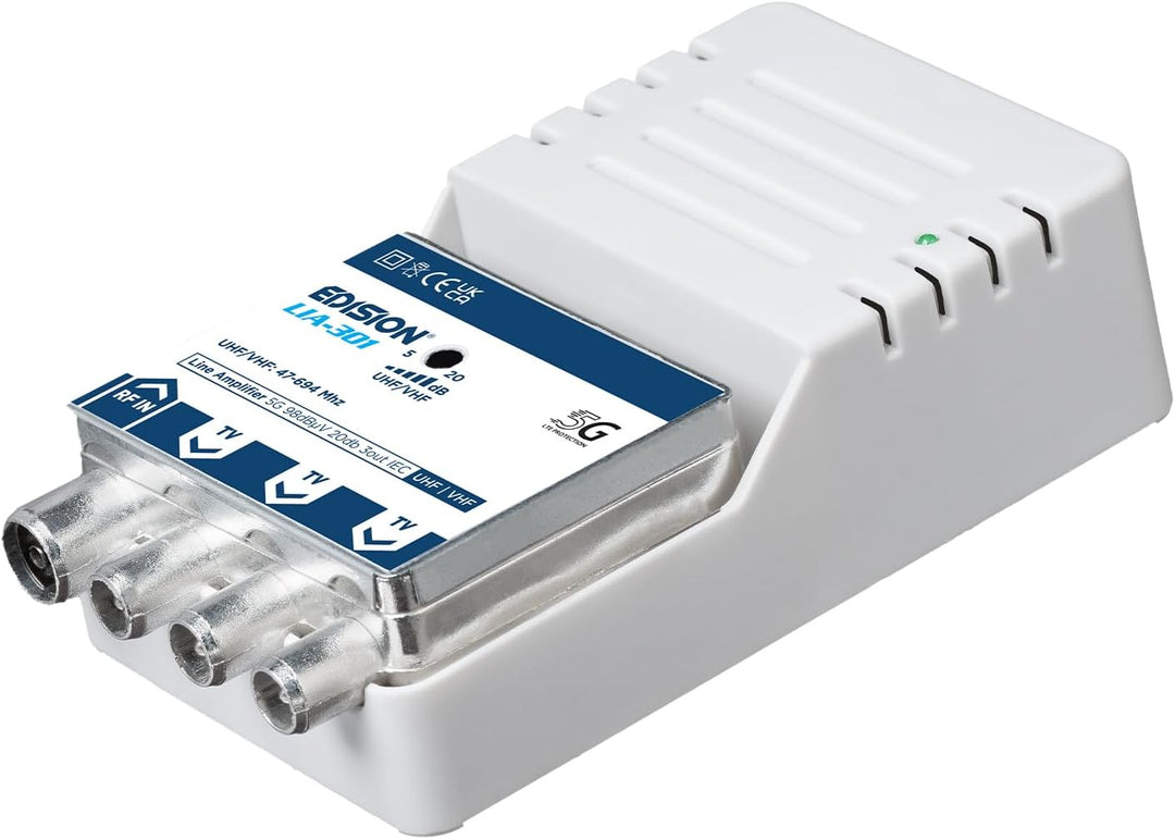 EDISION LIA-301 Hausanschlussverstärker UHF/VHF, 5-20db, 98dBmV, Frequenzbereich 47-694Mhz, geeignet