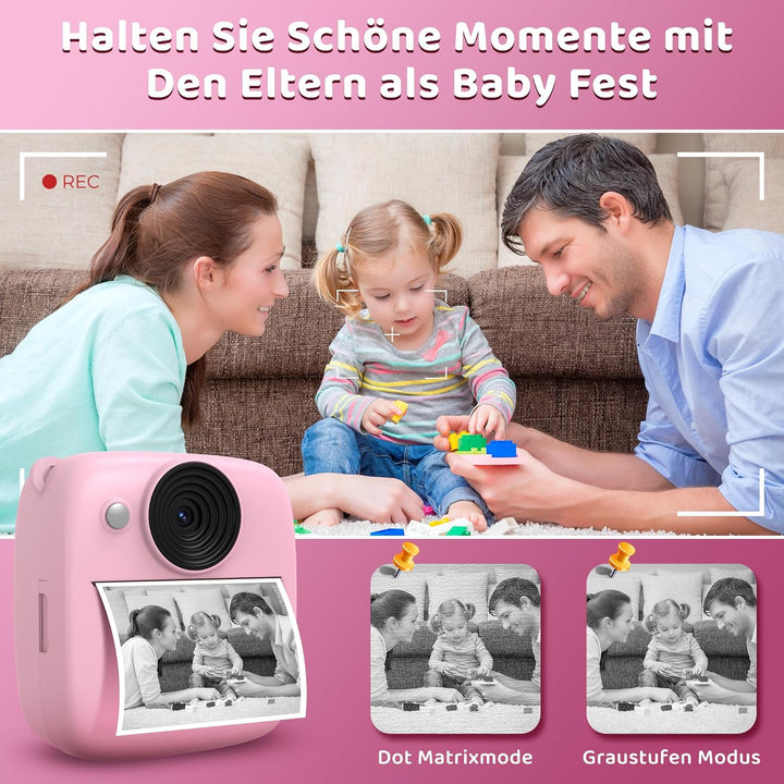 Kamera Sofortbildkamera, Kamera mit Karte & 4 Bände Druckpapier, 48MP Sofortbildkamera mit 1080P Dig
