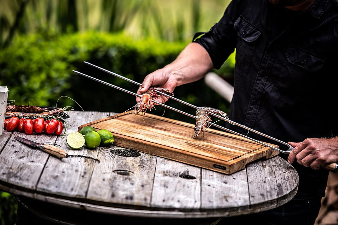 Forged Churrasco Grillspiesse 60cm, Olivenholz Griff, Edelstahl, Gabelspiess 60.0 Zentimeter, 60.0 Z