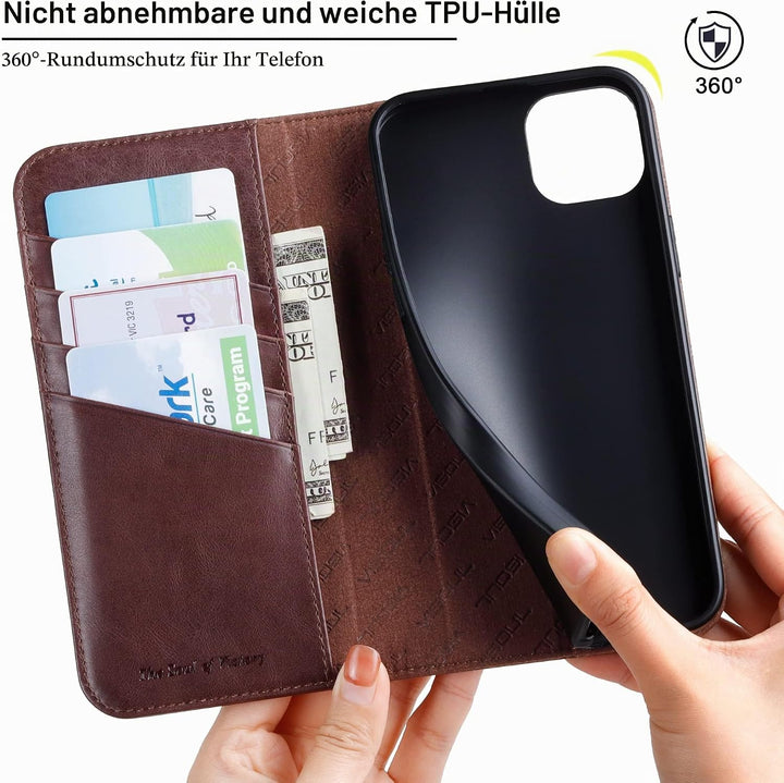 VISOUL iPhone 14 Plus Hülle, Stossfeste Handyhülle [Erstklassiges Rindsleder], TPU Schutzhülle [Kart