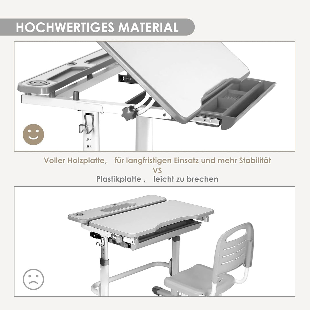 JOYLDIAS Kinderschreibtisch höhenverstellbar, Schülerschreibtisch Jugendschreibtisch mit Lampe, Schr
