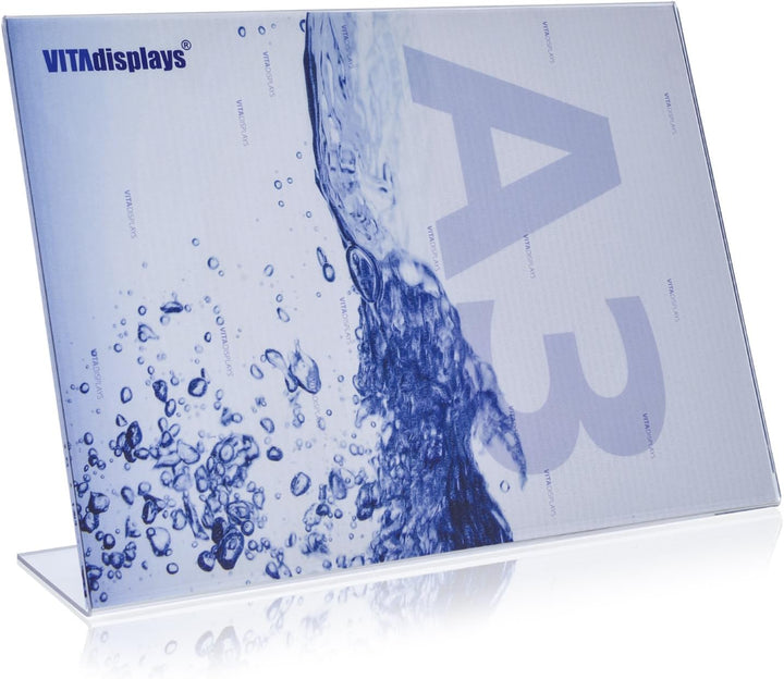 DIN A3 Werbeaufsteller/L-Ständer/L-Aufsteller im Querformat/Tischaufsteller aus original PLEXIGLAS®