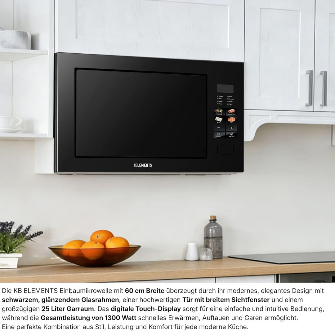 Einbaumikrowelle 60 cm | Einbau Mikrowelle 25 Liter | Full Touch | 1200W Grill | Glasrahmen | Edelst