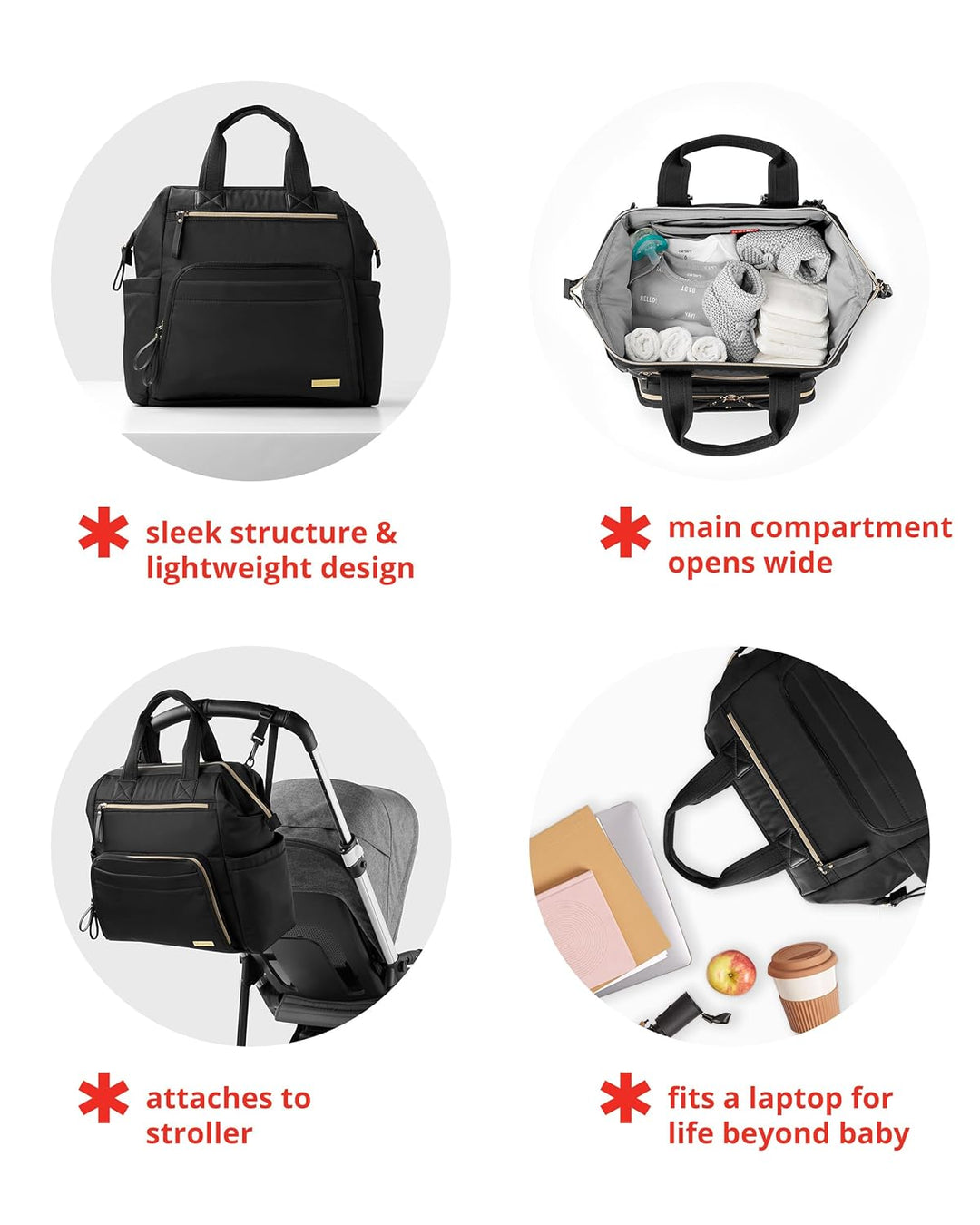 Skip Hop 200150 Main Frame Wide Open Backpack, Black Schwarz, Schwarz
