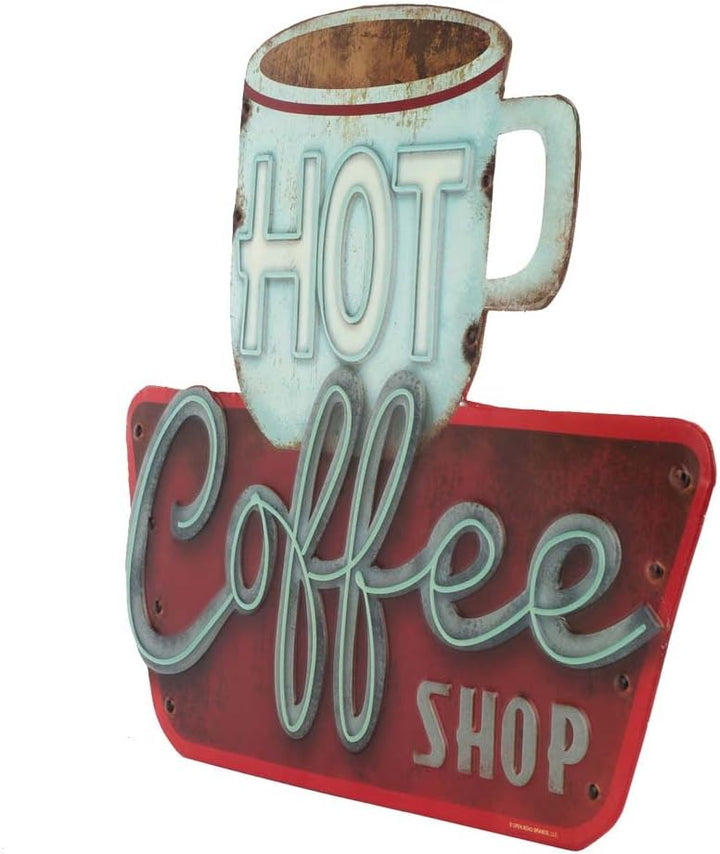 Open Road Brands Rustikales Wandschild aus Metall mit Aufschrift Hot Coffee-Shop Mehrfarbig, Mehrfar
