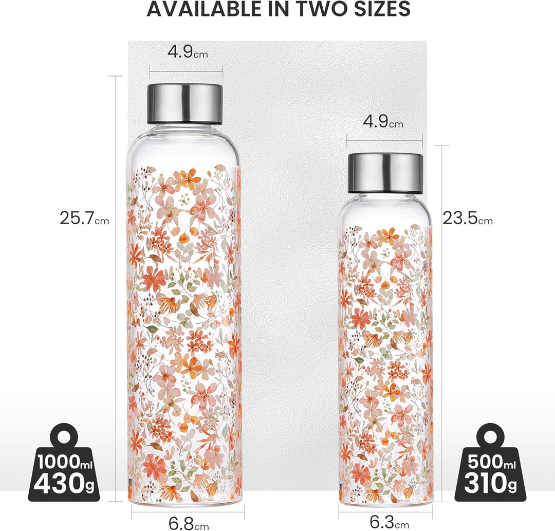 1 liter Glasflasche Trinkflasche Glas Sport Borosilikat Glass Bottle Wasser Flasche mit Neopren-Hüll