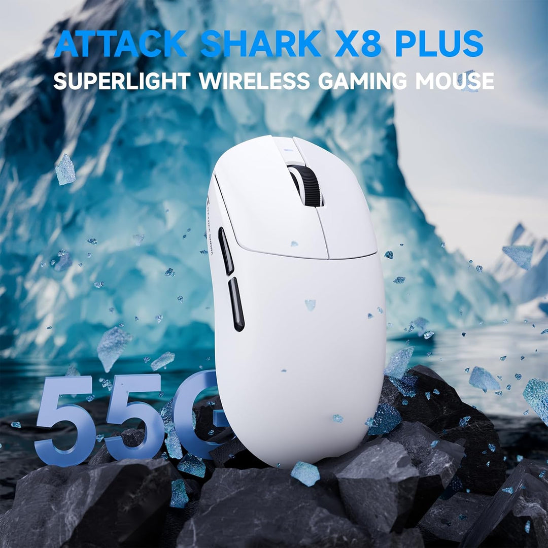 ATTACK SHARK X8 Serie Kabellose Gaming-Maus, 55–65 g Superleicht, PixArt PAW3395/3950 Sensor, BT/2.4