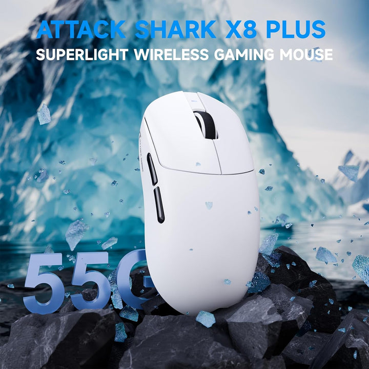 ATTACK SHARK X8 Serie Kabellose Gaming-Maus, 55–65 g Superleicht, PixArt PAW3395/3950 Sensor, BT/2.4