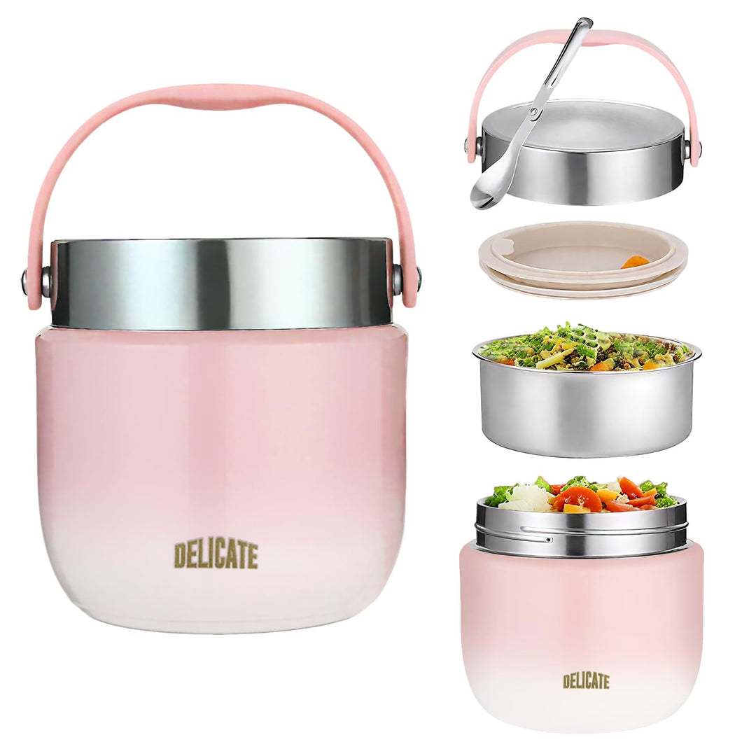 Thermobehälter für Essen 1200ml Edelstahl Warmhaltebehälter mit Faltbaren Löffel Thermobecher Essen