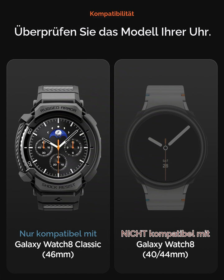 Spigen Rugged Armor Pro Hülle mit Band für Samsung Galaxy Watch 8 Classic | TPU-Unibody-Hülle mit Ar