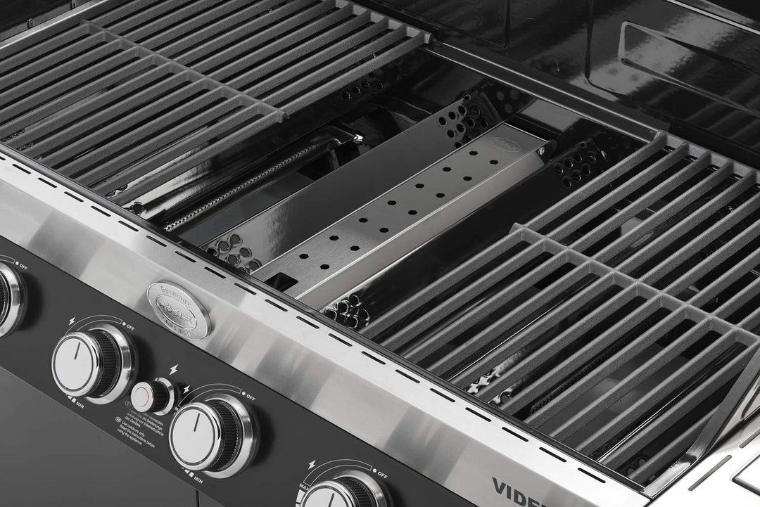 RÖSLE Primezone-Windschutz VIDERO, Hochwertige Halterung für Grillspiesse sowie Wind- und Spritzschu