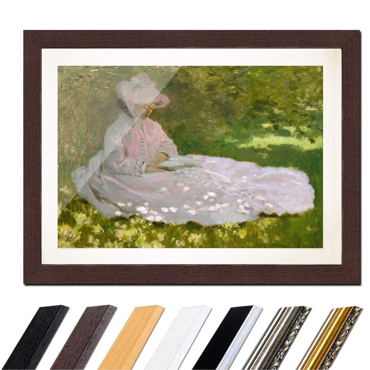Bild mit Rahmen - Claude Monet Die Lesende 30x20 cm ca. A4 - Gerahmter Kunstdruck inkl. Galerie Pass