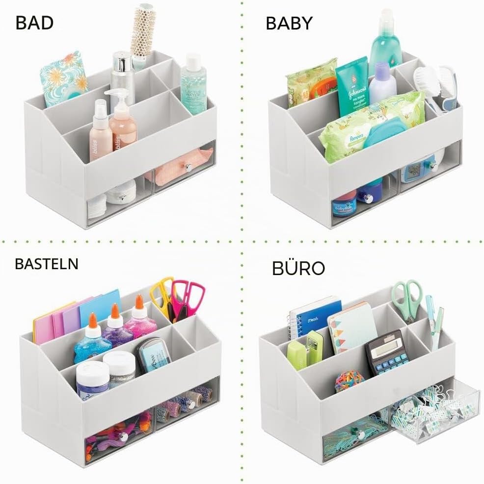 mDesign Kosmetik Organizer – Aufbewahrungsbox mit 5 Fächern und 2 Schubladen für Make-up, Nagellack