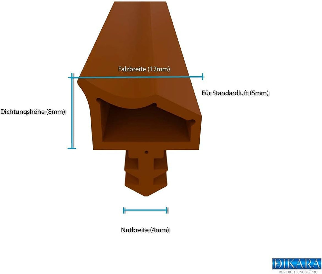Türdichtung Braun 10m - 4mm Nutbreite / 7mm Nuttiefe / 12mm Falz - Antidehnungsfaden Haustürdichtung