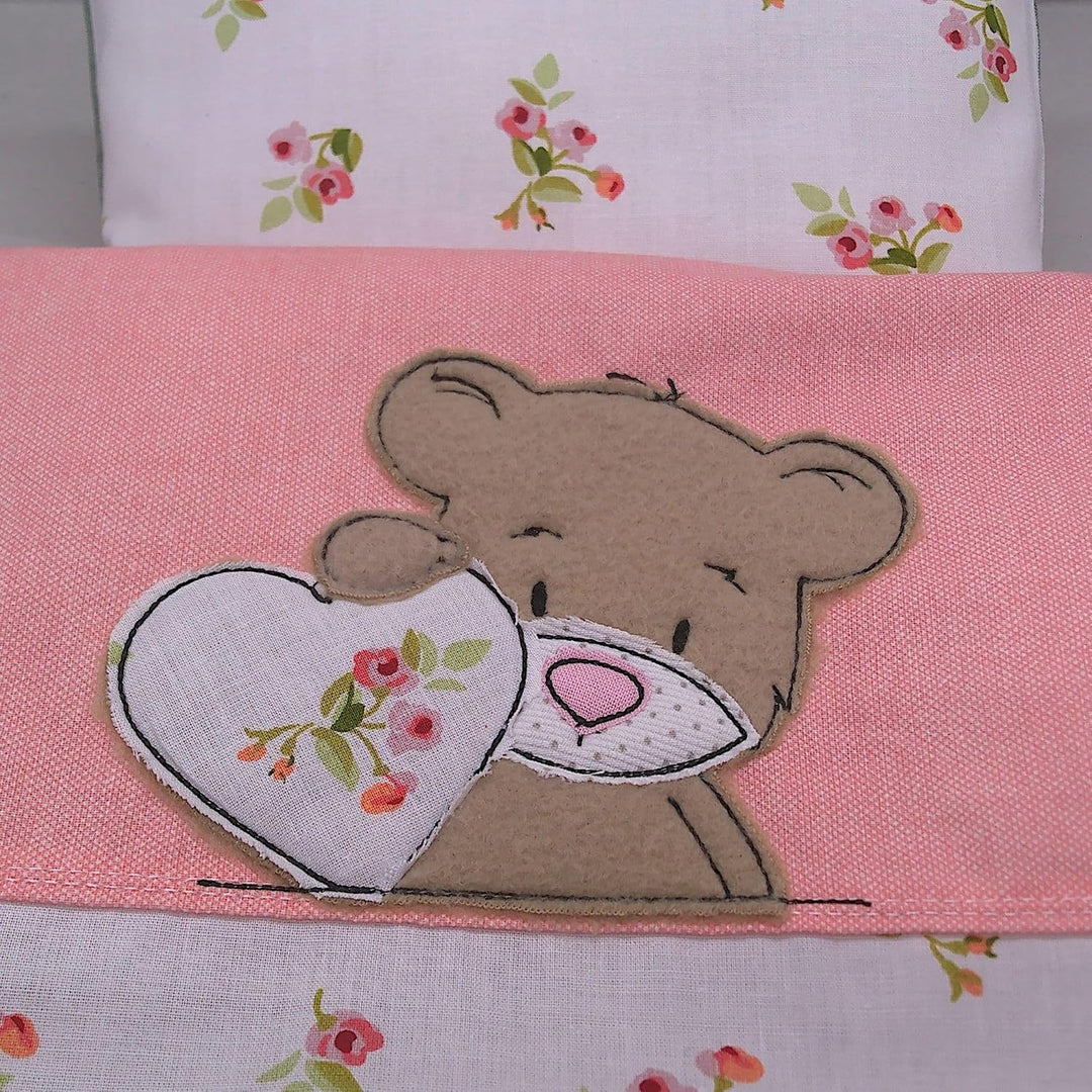Puppenbettwäsche rosé Rosen`Serie Jolie`, verschiedene Modelle für Puppenbett, Puppenwagen Decke 40h