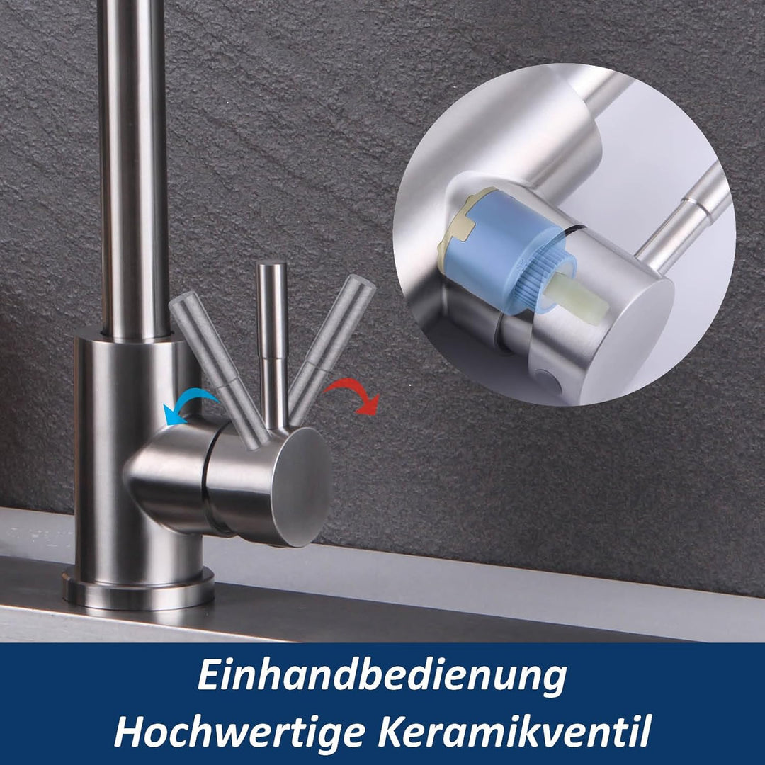 Wasserhahn Küche, 360° Schwenkbar Mischbatterie Armatur Küche, Hochdruck Hoher Bogen Einhebel Küchen