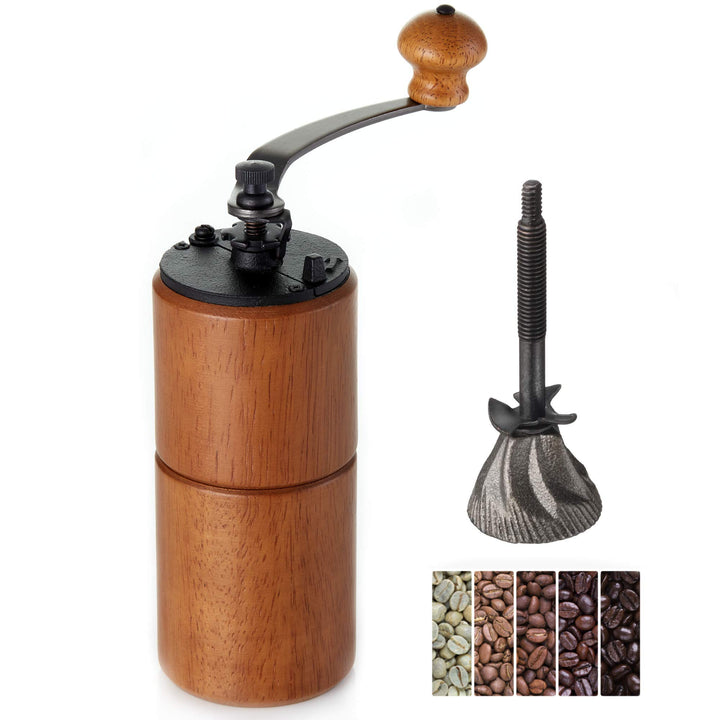 Akirakoki Manuelle Kaffeemühle aus Holz mit Gusseisen-Grat, grosse Kapazität, Handkurbel, tragbar, R