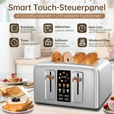 SEEDEEM Toaster 4 Slice, Stainless Toaster LCD Display&Touch Button, 50% Faster Heating Speed, 1.5''