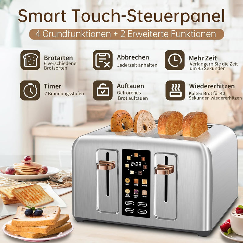 SEEDEEM Toaster 4 Slice, Stainless Toaster LCD Display&Touch Button, 50% Faster Heating Speed, 1.5&