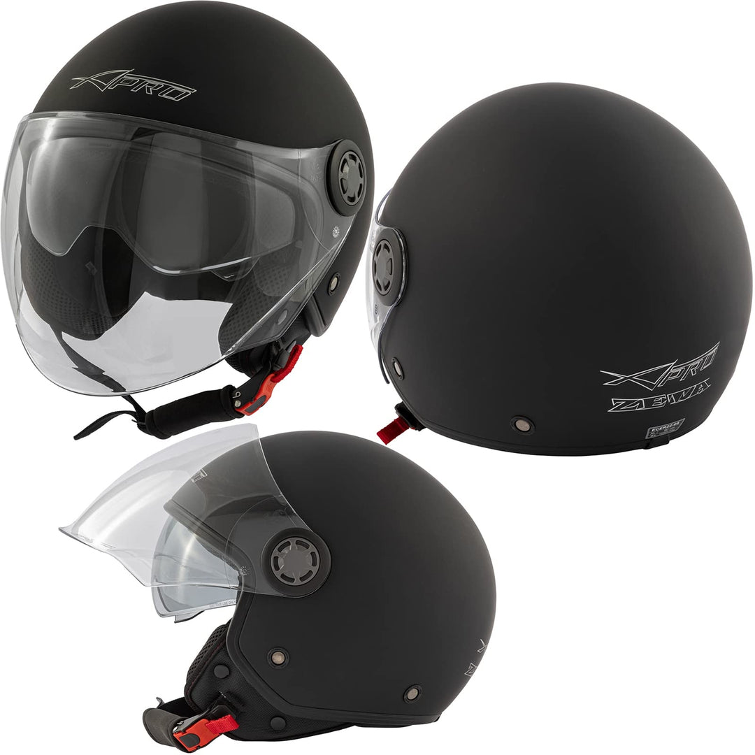 Jethelm Roller Motorrad Helm Zugelassen ECE2205 Lange Klares Visier Sonnenblende 57-58 cm ( M) Schwa
