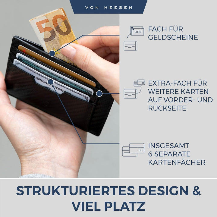 VON HEESEN® Kartenetui mit RFID Schutz - 9 Fächer - Querformat Kreditkartenetui für Damen & Herren (