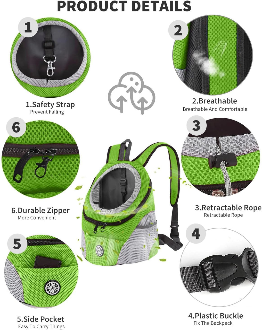PETCUTE Hundetragerucksack,Verstellbarer Haustier Rucksack für Kleine Hunde und Katzen,Gepolsterter