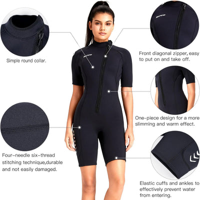 ZCCO Herren Shorty Neoprenanzuge 3 mm Neopren Damen Frontreissverschluss Tauchanzug zum Tauchen Schw