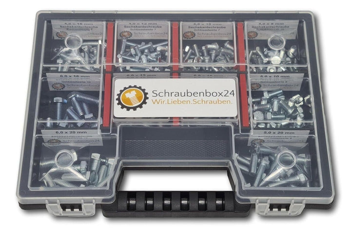 Sechskantschrauben Sortiment M4-M5-M6 // 8mm-20mm 215 tlg. Schraubenbox Vollgewindeschrauben Maschin