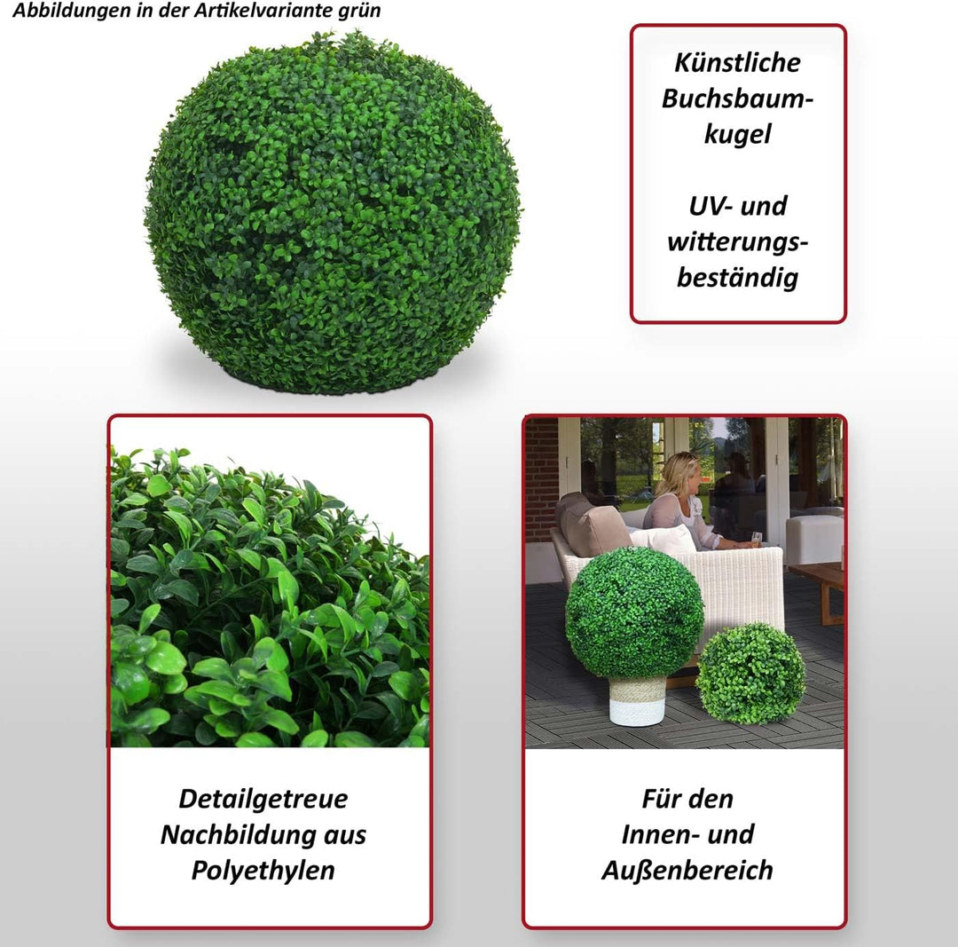 Mendler Künstlicher Busch HWC-L77, Buchskugel Dekopflanze Buchsbaumkugel Kunstpflanze Buxus, Outdoor