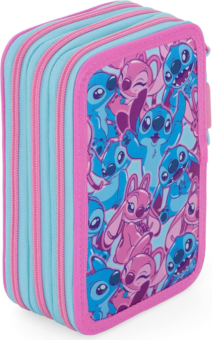 3-Fach Federmäppchen Mädchen Gefüllt für Stitch Fan – Schulmäppchen Set 46 Teile mit Radierbaren Sti