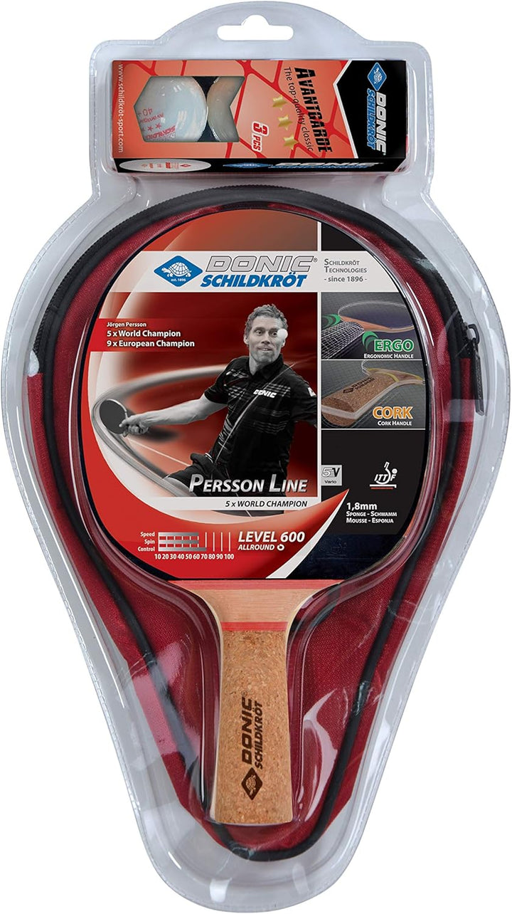 Donic-Schildkröt Tischtennis-Geschenkset Persson 600, 1 Schläger mit Kork-Griff, 3 Bälle 3*, 1 Schlä