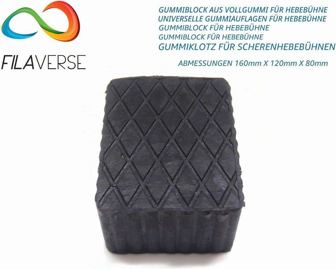 FILAVERSE Gummiauflage 160x120x80mm - KIT mit 4 gummiklotz für Kfz Hebebühnen. Abmessungen des Gummi