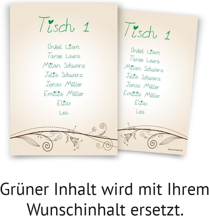 8 x Hochzeit Tisch Sitzplan Sitzordnung individuell - Liebesbaum, 8