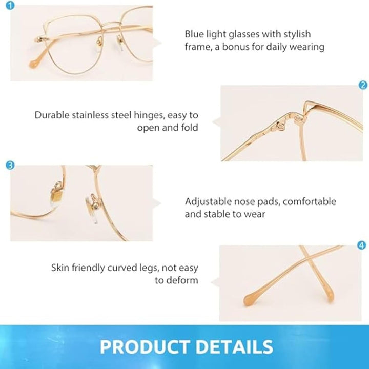 Firmoo Computer Brille Damen, Blaulichtfilter Brille ohne Sehstärke Entspiegelte Vollrand Metallbril