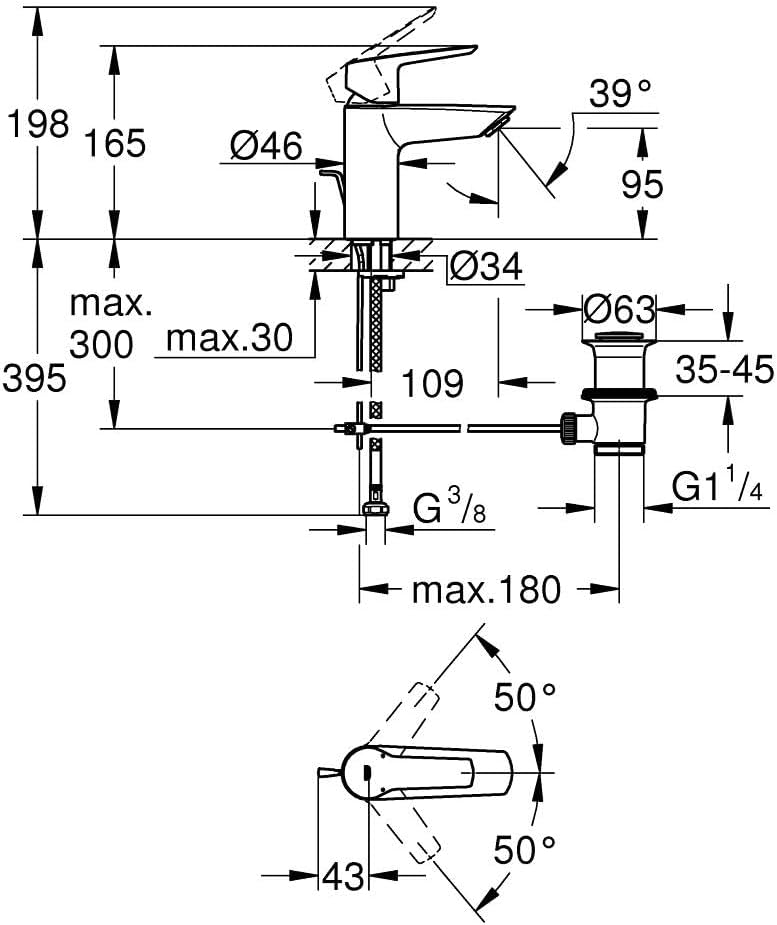 GROHE Start - Einhand-Waschtischarmatur (wassersparend, langlebige Oberfläche, S-Size), chrom, 24209