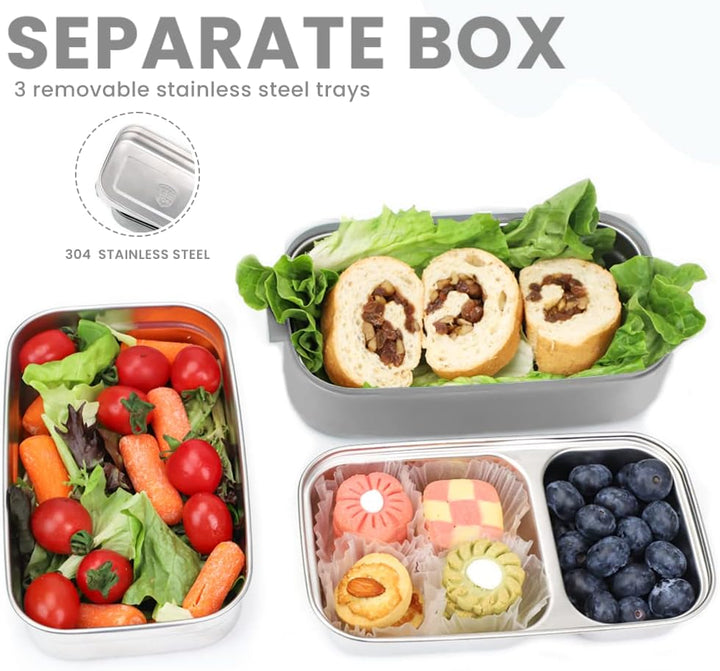 Bugucat Lunchbox Edelstahl 1700ML,Bento Box Brotdose Auslaufsicher Luftdichte Brotzeitbox mit Fächer