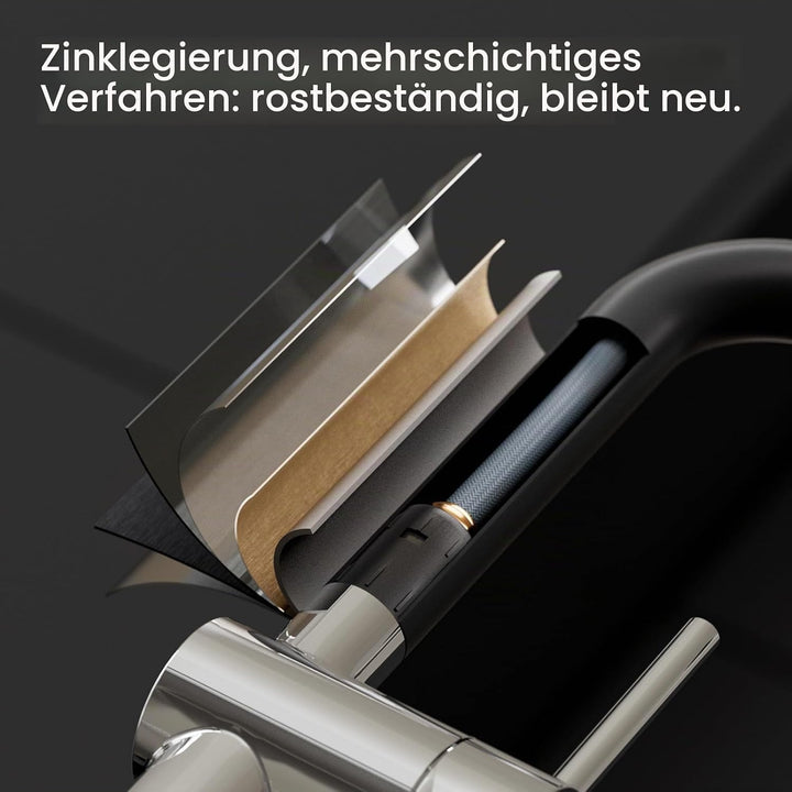 CECIPA Wasserhahn Küche, Küchenarmatur Ausziehbar mit Zwei Strahlmodi, Einhebel Mischbatterie für Sp