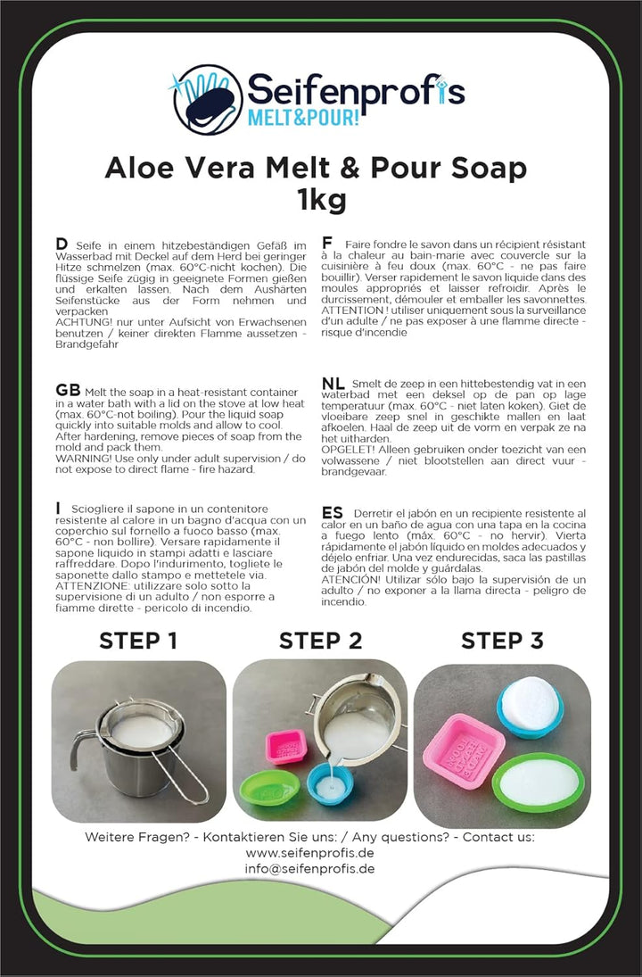 Seifenprofis - Aloe Vera Seife- Glycerinseife Rohseife Seifenbasis (3kg SLS+SCS-Frei) 100% Vegan zum