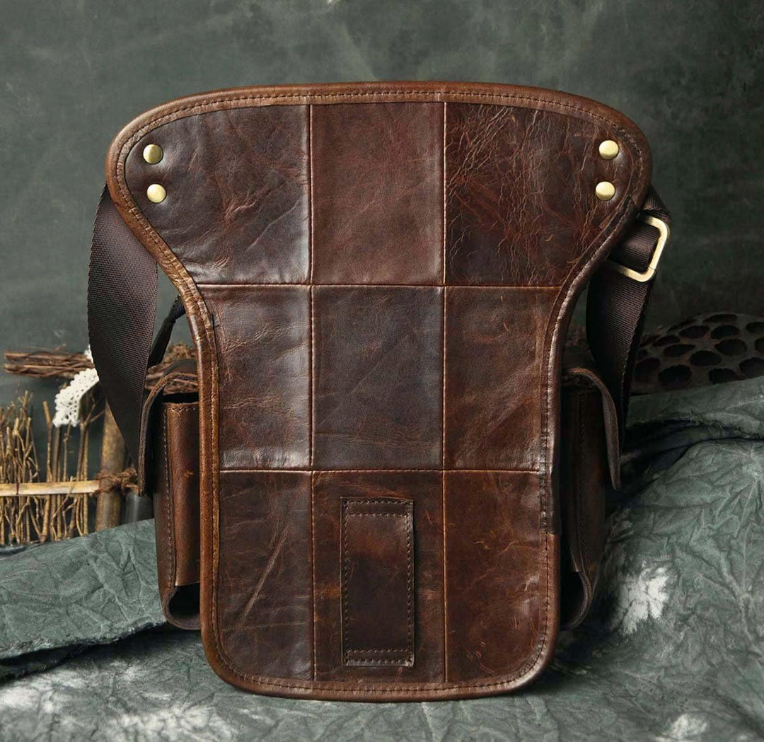 Le'aokuu Herren Echtes Leder Hüfttasche Gürteltasche Bauchtasche Reissverschluss Motorrad Messenger