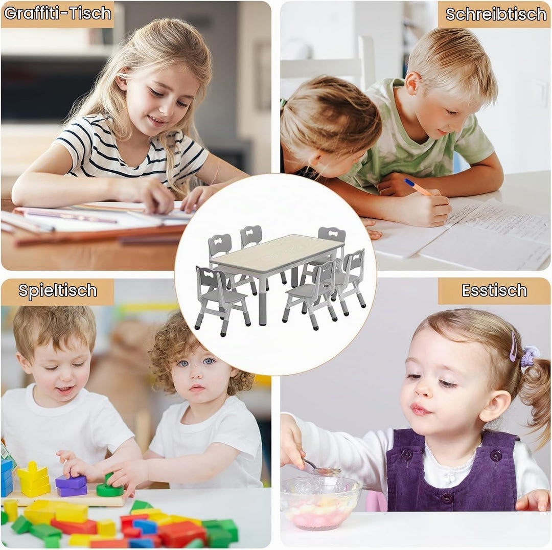Garvee Kindertisch- und 6-Stuhl-Set, höhenverstellbares Kindertisch- und Stuhlset für Kinder von 2-1