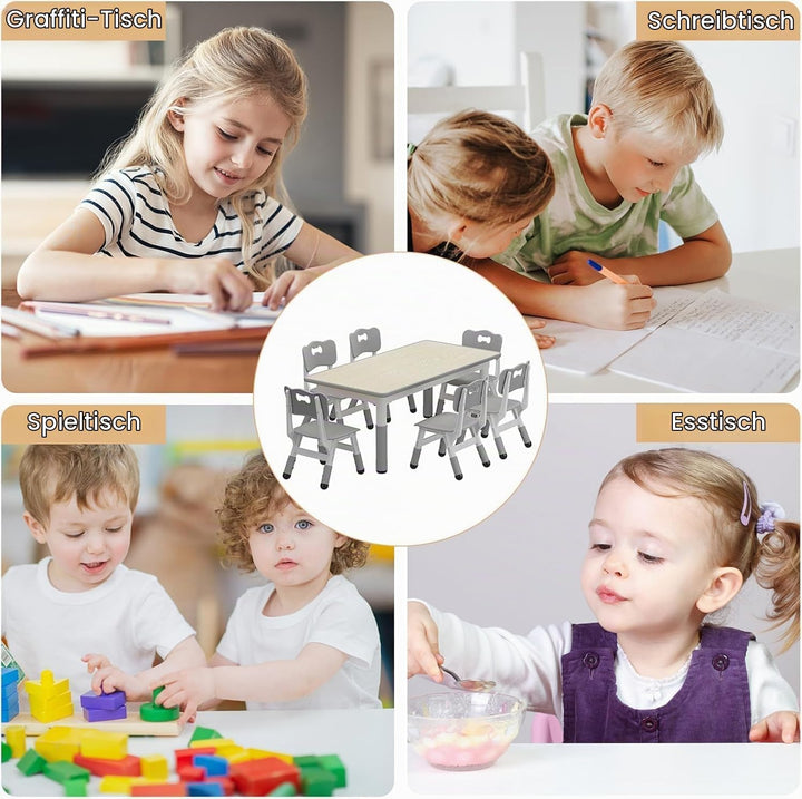 Garvee Kindertisch- und 6-Stuhl-Set, höhenverstellbares Kindertisch- und Stuhlset für Kinder von 2-1